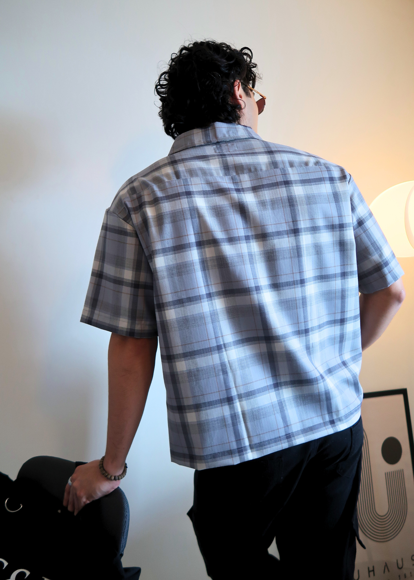 Boxy Crop Half Zip Polo | Gray Plaid