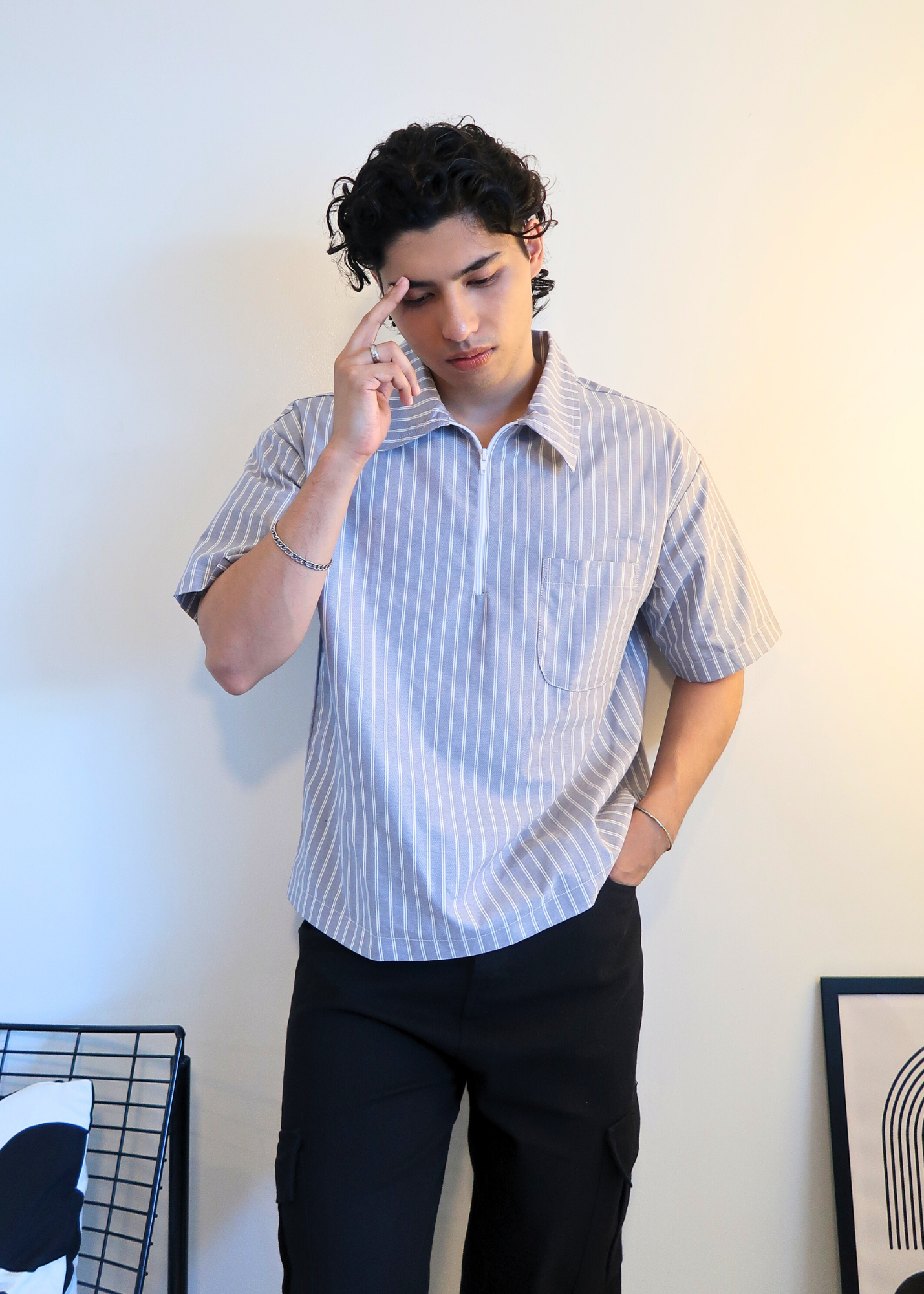 Boxy Crop Half Zip Polo | Windy Stripes