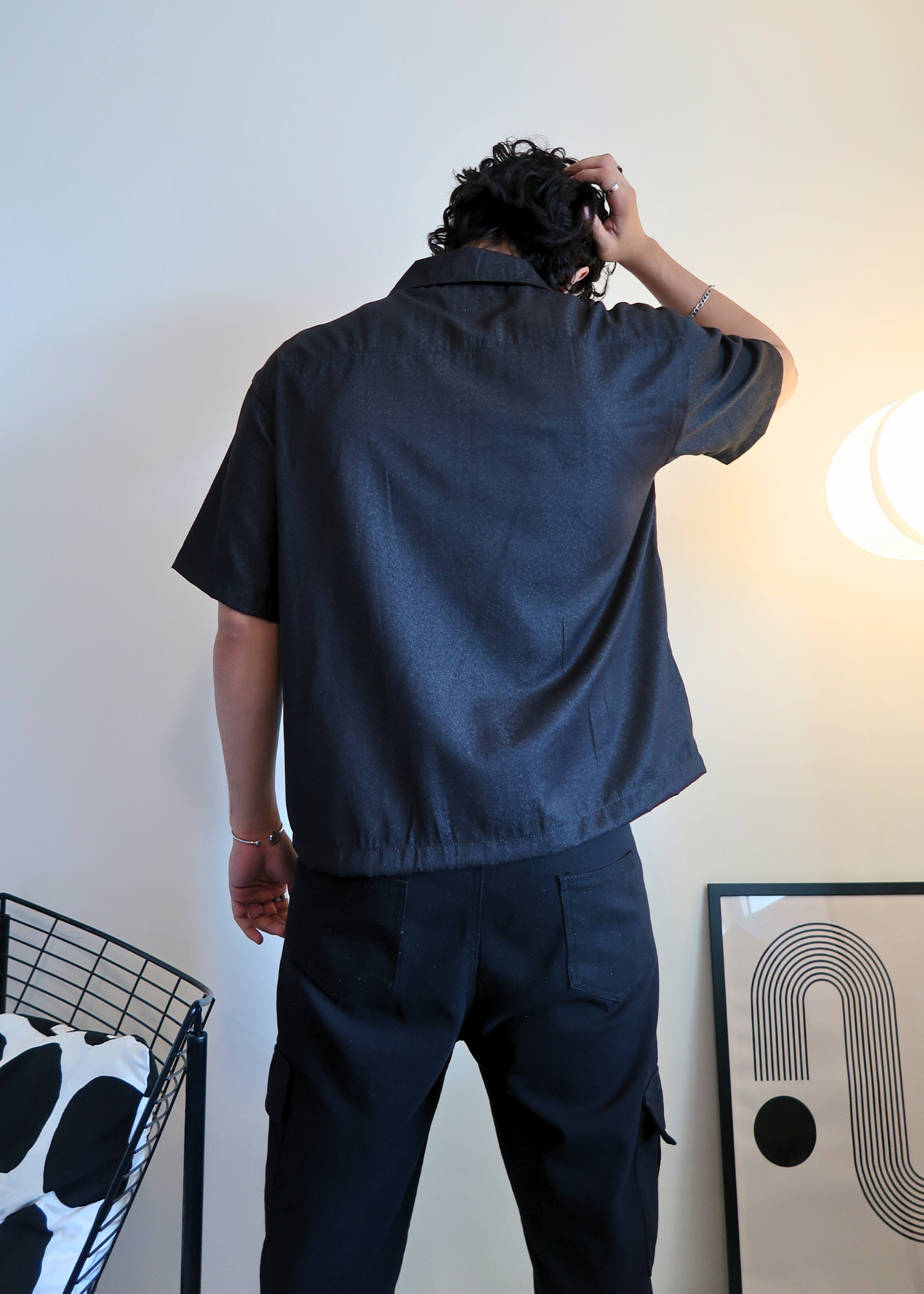 Boxy Crop Half Zip Polo | Black Grainy