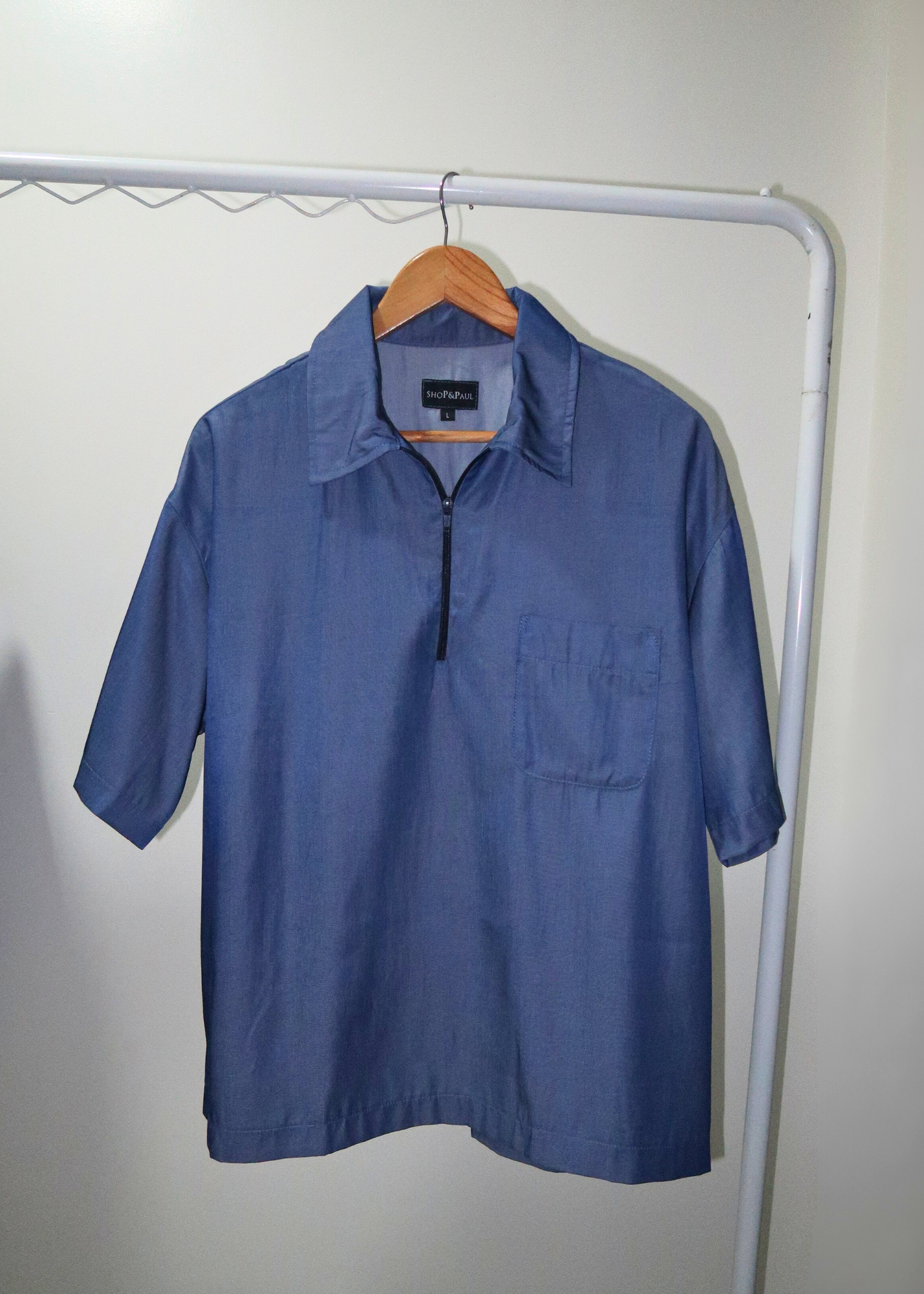 Boxy Crop Half Zip Polo | Denim Blue Grainy