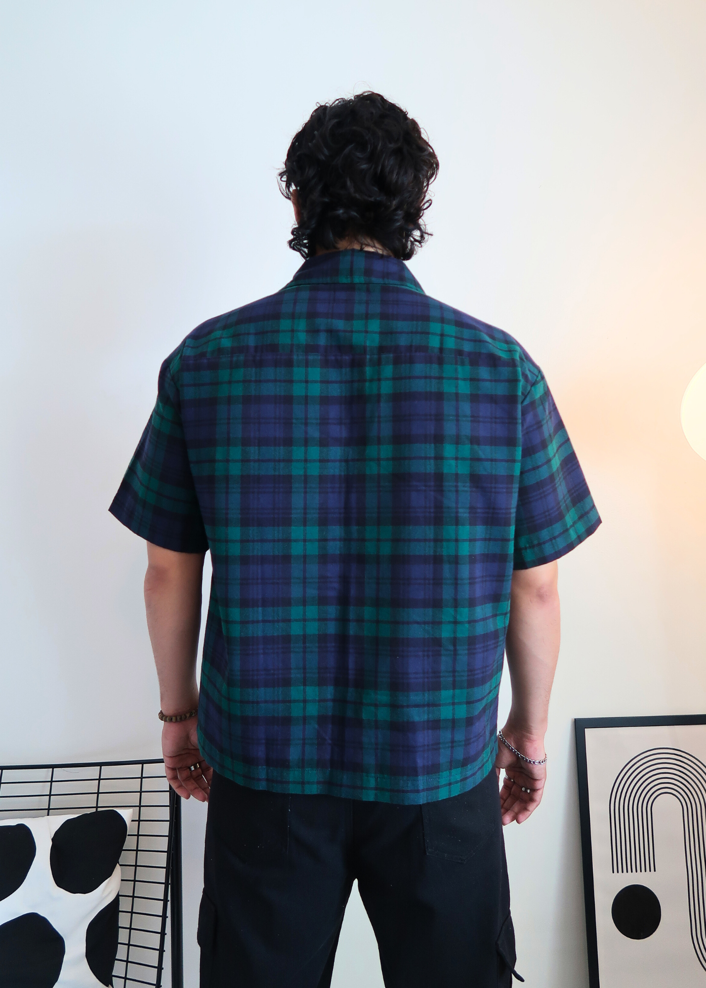 Boxy Crop Half Zip Polo | Green Plaid