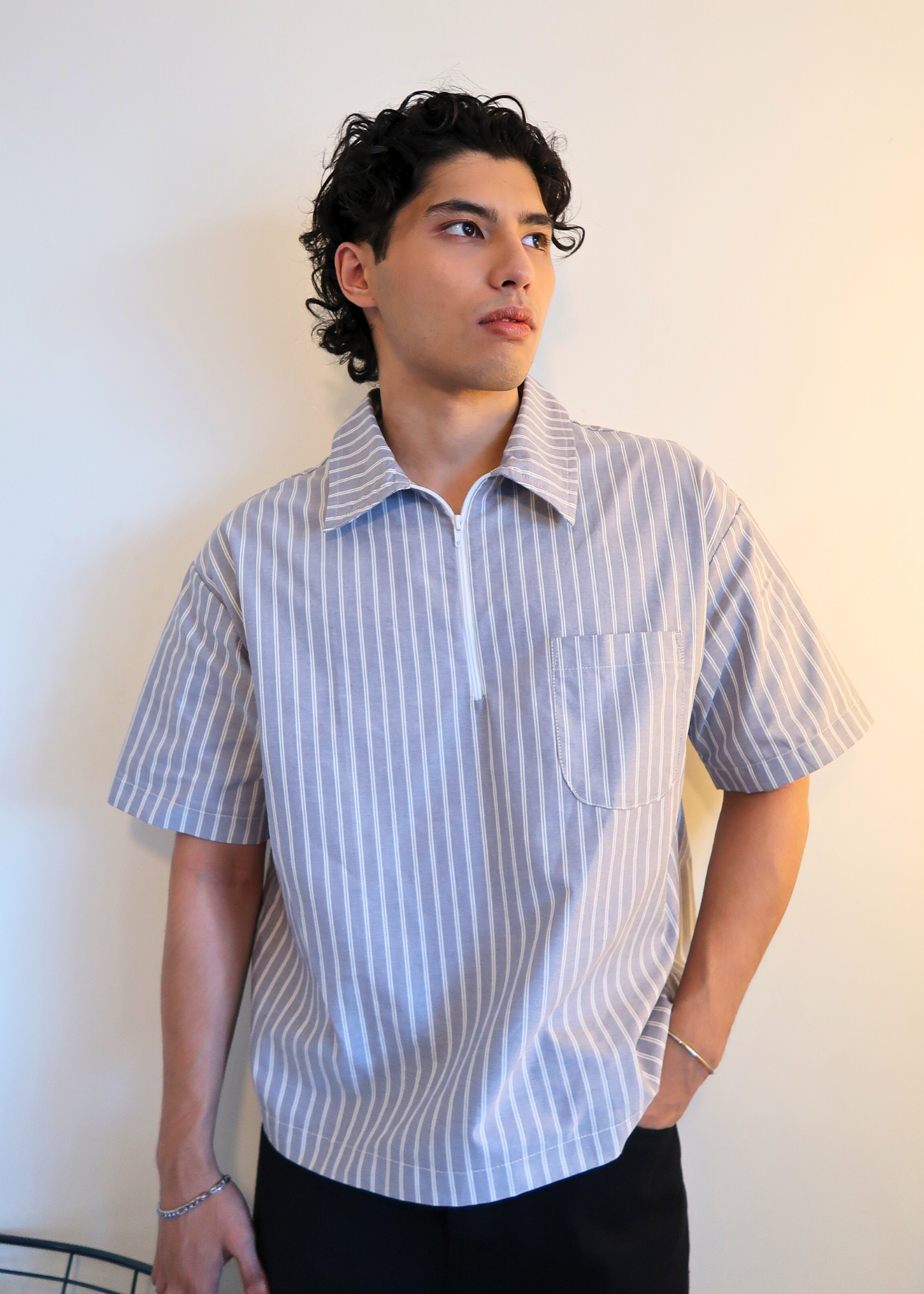 Boxy Crop Half Zip Polo | Windy Stripes