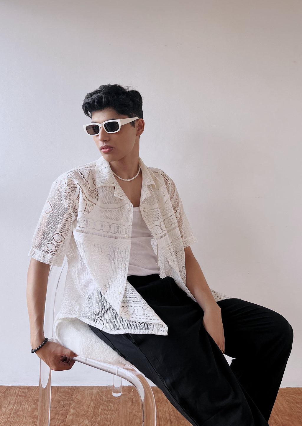 Lace Cuban Shirt | White cubo - PREMIUM