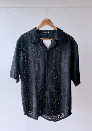 Lace Cuban Shirt | Black fiorisce - PREMIUM