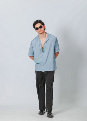 Azure Satin Cuban Shirt