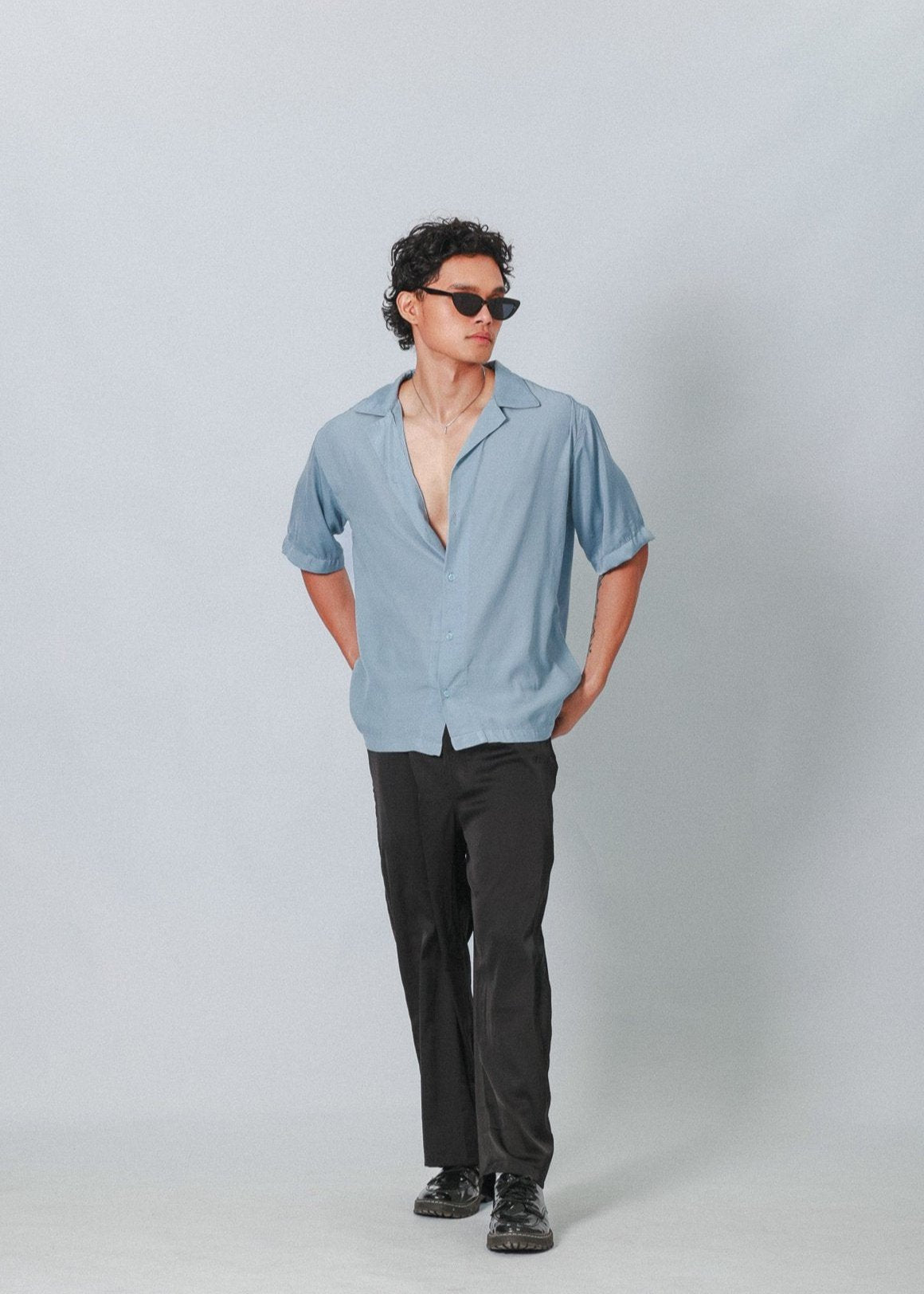 Azure Satin Cuban Shirt