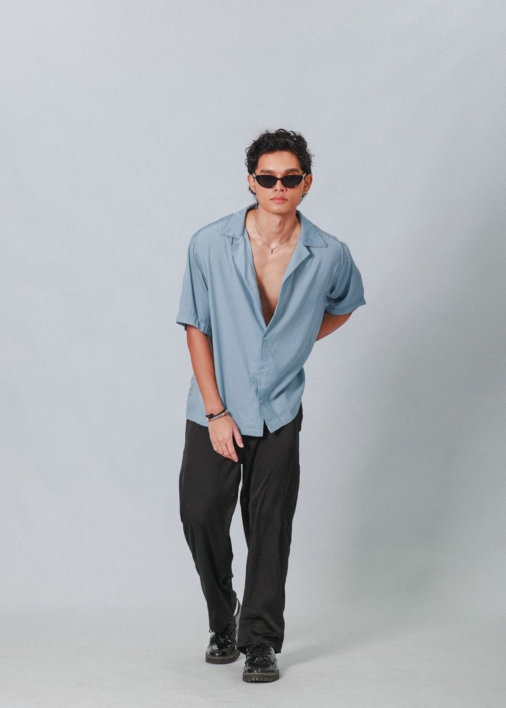 Azure Satin Cuban Shirt