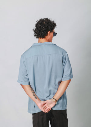 Azure Satin Cuban Shirt