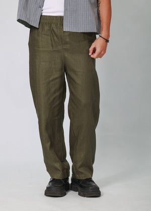 Linen Relaxed Pants in Moss