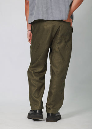 Linen Relaxed Pants in Moss